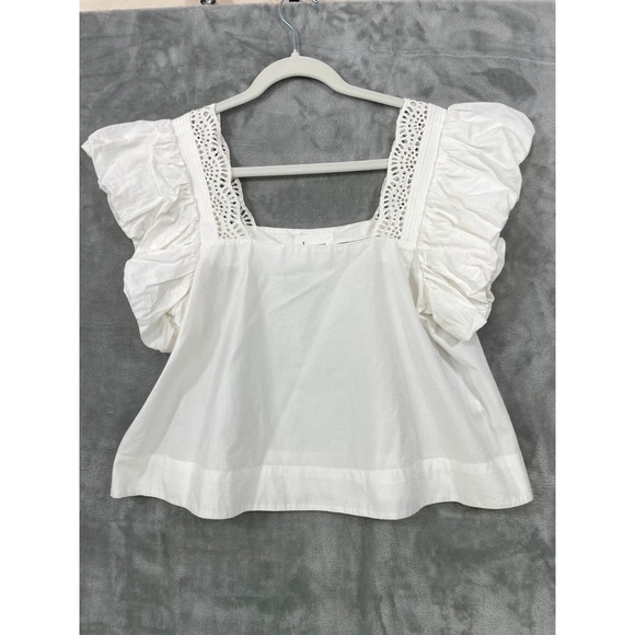 By Anthropologie Tops - By Anthropologie Small White Cotton Lace Top Puff Flutter Sleeve Square Neck